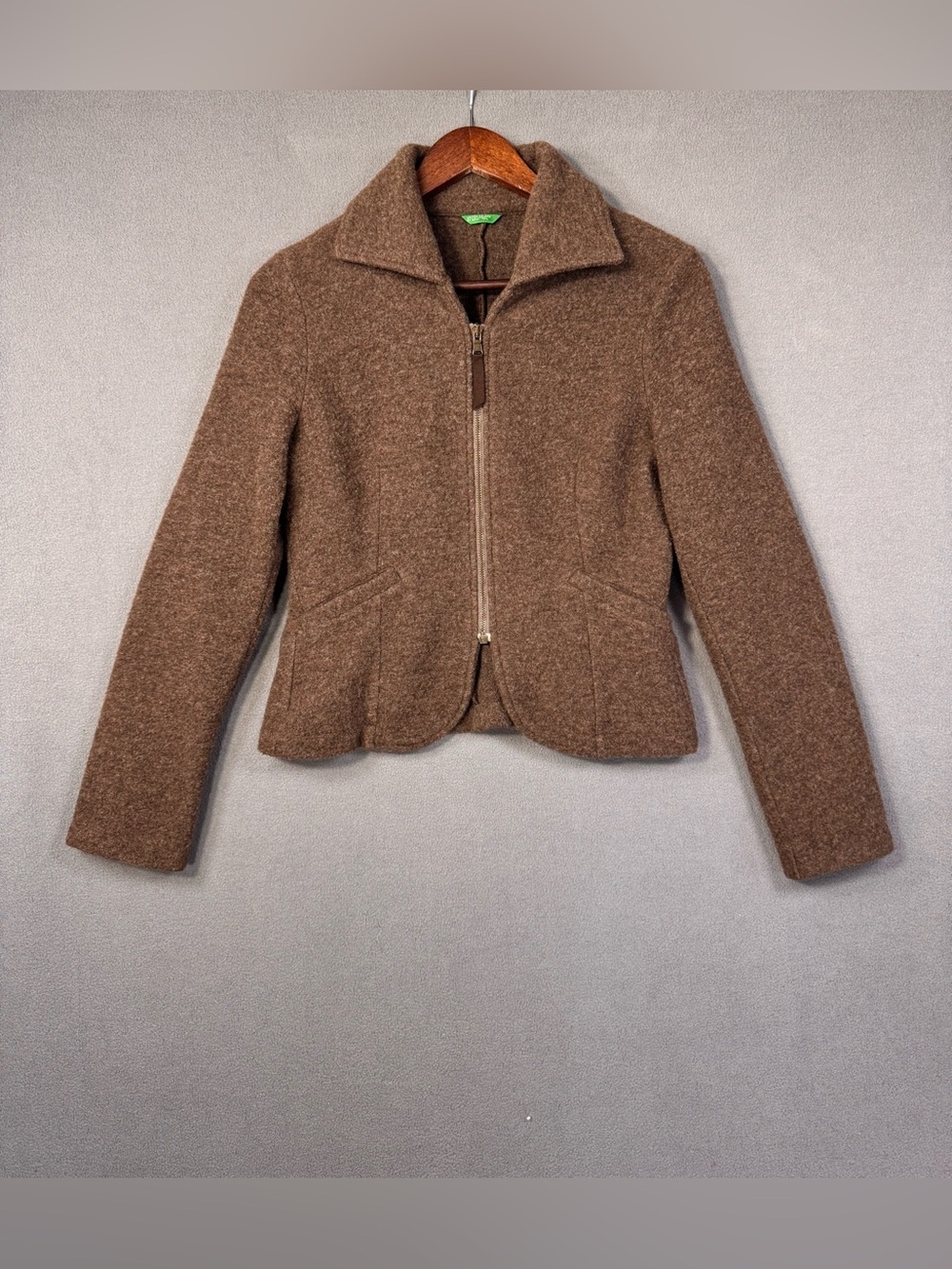Vintage United Colors Of Benetton Brown Wool Zip Jacket, Small